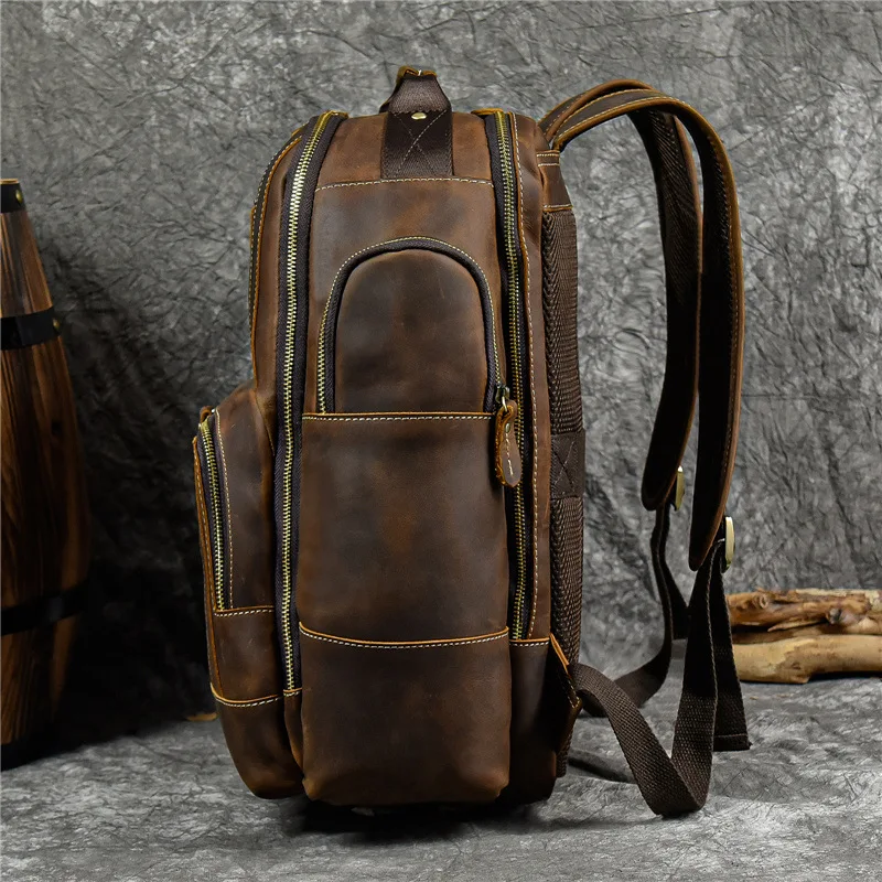 Vintage Genuine Leather Backpack Crazy Horse Daypack Travel Bag Outdoor Back Bag Luxury Fashion Waterproof Bag