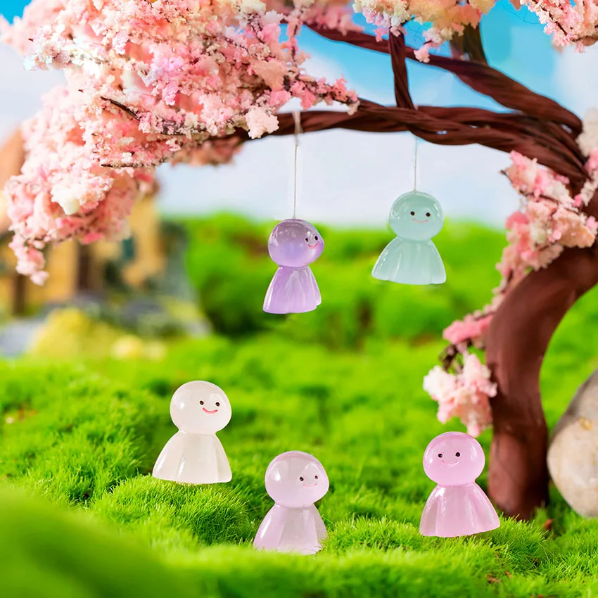 10pcs Mini Bright Luminous Sunny Doll Figurine Popular Beach Decor Miniature Fairy Garden Aquarium Polyresin Charm Accessories