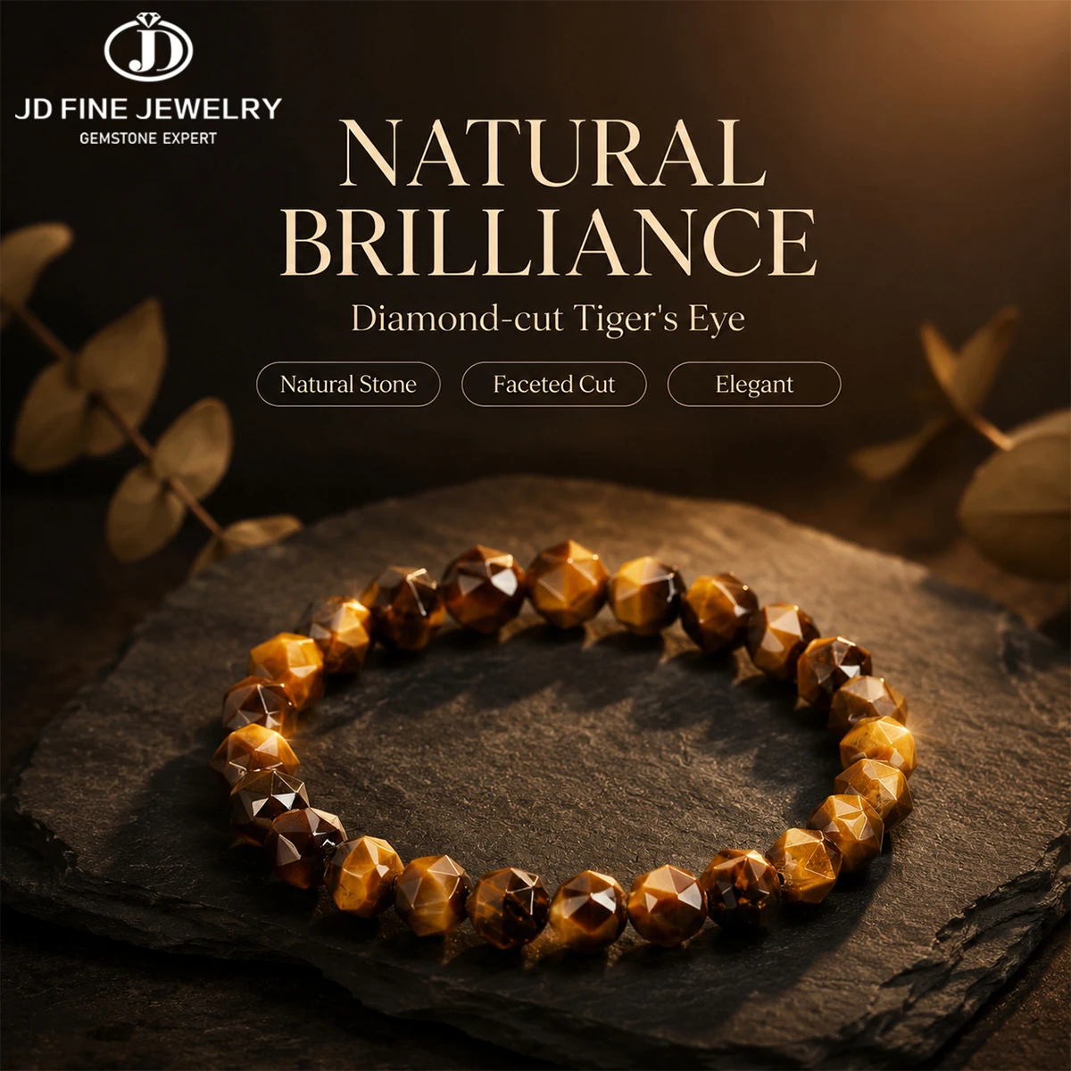 Diamond Cut Natural Yellow Tiger Eye Stone Bracelet Elastic Wristband Lucky Amulet Jewelry Gift