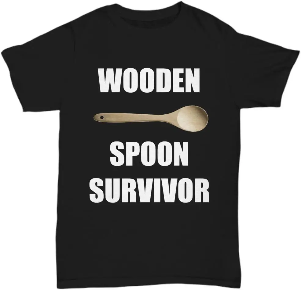 Funny Family Childhood Wooden Spoon Survivor Gag Gift Black Tee Shirt - Unisex Tee