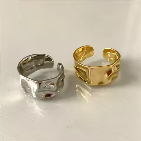 1/3 PCS Stackable Resizable Stainless Steel Wave Cuff Ring 18K Plated Silver Gold Minimalist Irregular Rings for Women Jewelry