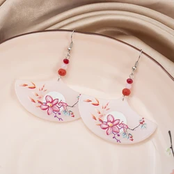 Fashion Fresh Fan Acrylic Red Pink Flower Earrings For Women 2025 Trends Aesthetic Girls Travel Party Summer Glass Bead Jewelry