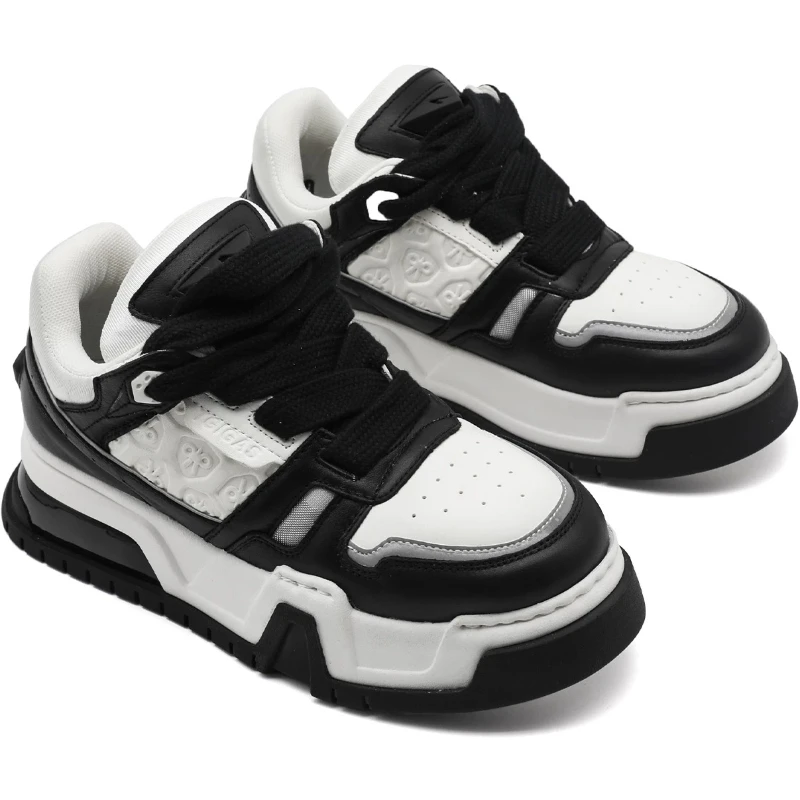Europe and America 3D Mecha Skate Shoes for Men's Genuine Leather Breathable Thick Soled Height Increasing Shoes Casual Footwear