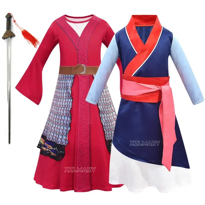 Kids Movies Halloween Child Hua Mulan Costume Christmas Girls Mulan Dress Children Traditional Chinese Clothes Mulan Hair Sword