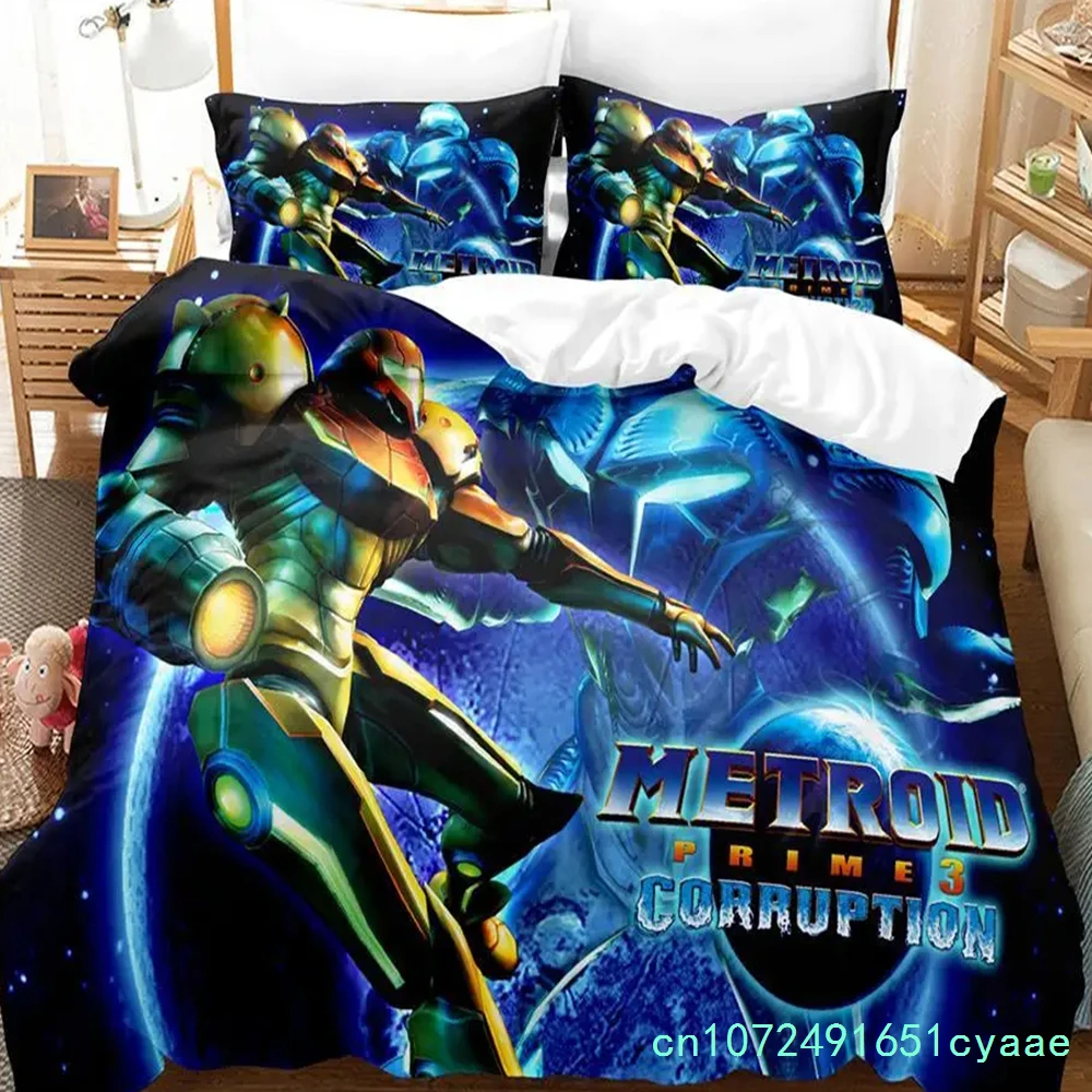 Metroid Prime Corruption Bedding Set Boys Girls Twin Queen Size Duvet Cover Pillowcase Bed Kids Adult Fashion Home Textileextile
