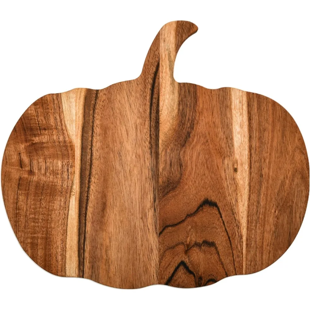 Wooden Halloween Cutting Board for Kitchen, 12"L x 13"W Pumpkin Butcher Block Piece with Handle, Charcuterie Platter for