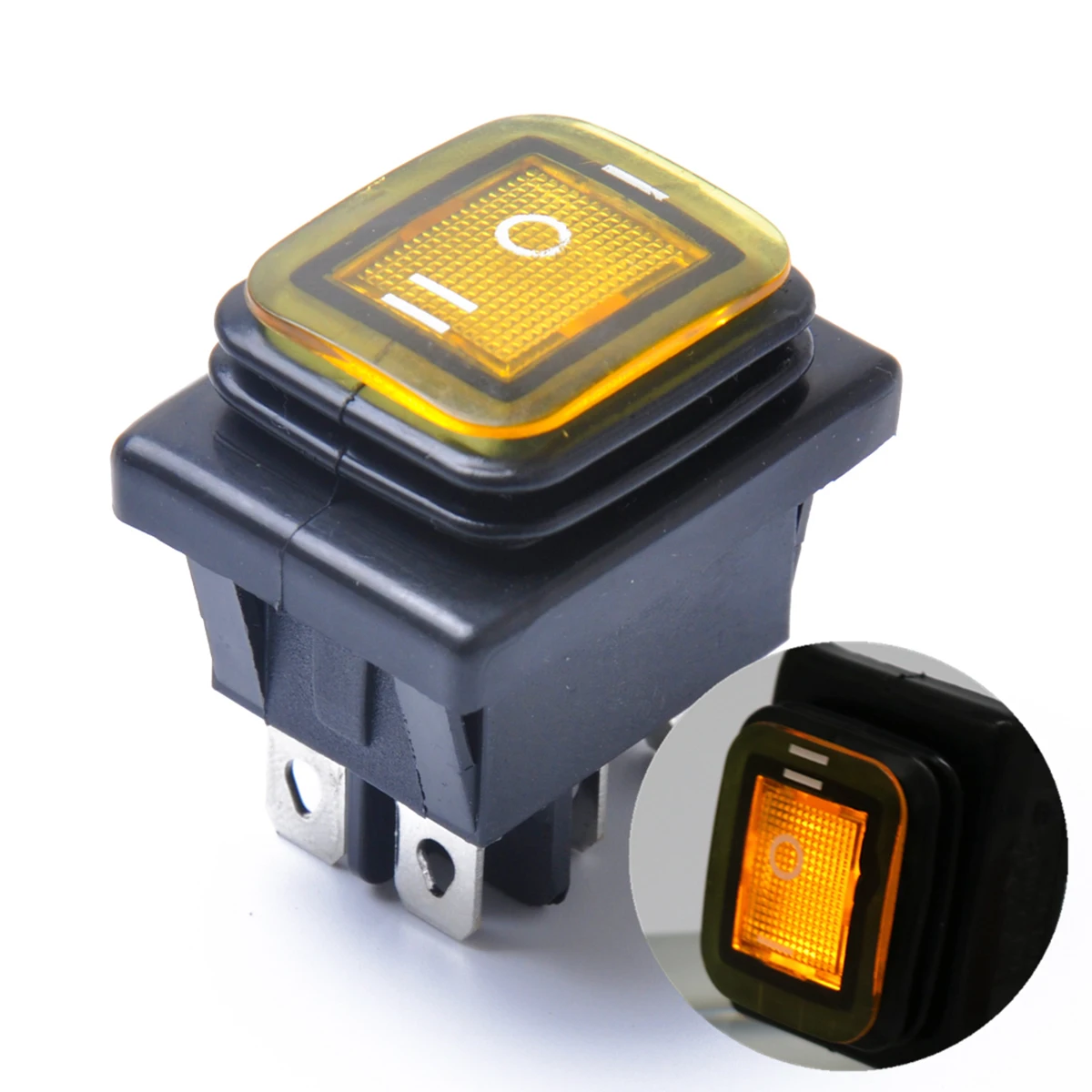 

Waterproof Rocker Switch Yellow Light 6 Pin Joystick Toggle Round Boat Latching