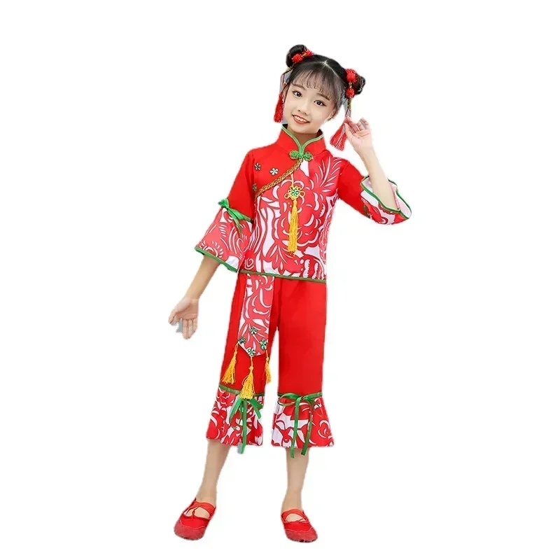 Traditional Chinese Folk Dance Costume Girls Yangko Dance Hanfu Classical National Yangko Stage Clothing Fan Dance Performance