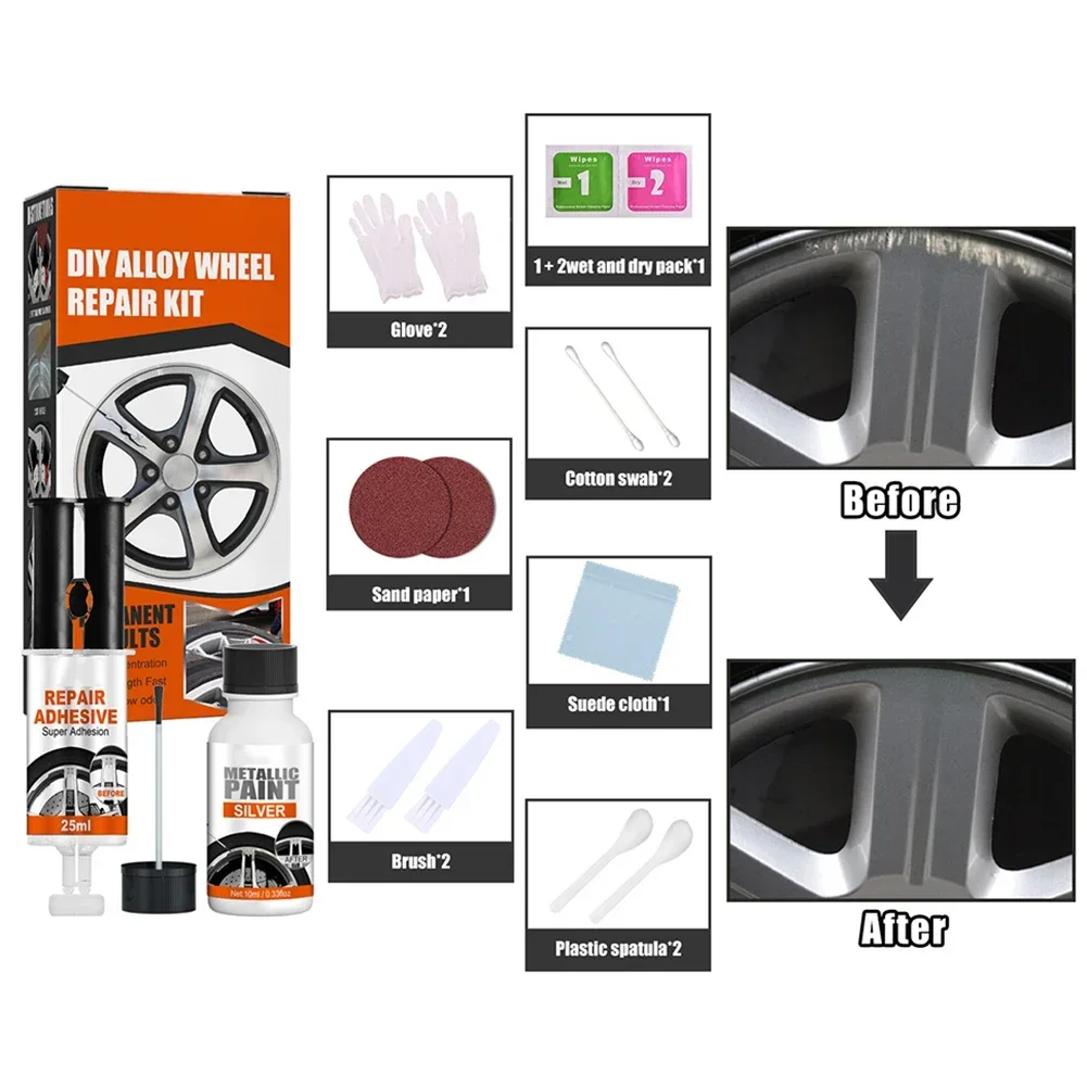 Aluminum Alloy Car Wheel Repair Kit Washable Auto Wheel Rims Repair Tool Set Dent Scratch Restore Wheel Rim Care Accessories