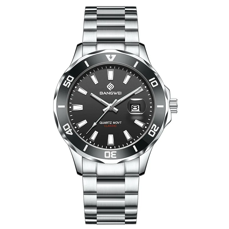 Часы мужские модные спортивные часы для мужчин круглые из нержавеющей стали водонепроницаемые сильные светящиеся календари мужские кварцевые наручные часы (без коробки)