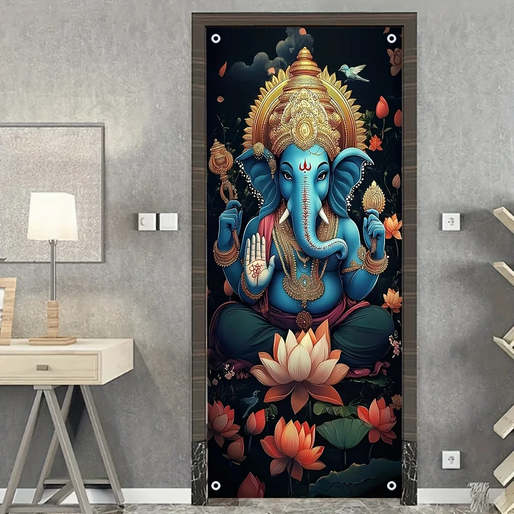 2D flat, Elephant Head Hindu door curtain, suitable for lotus and auspicious decorative door curtains