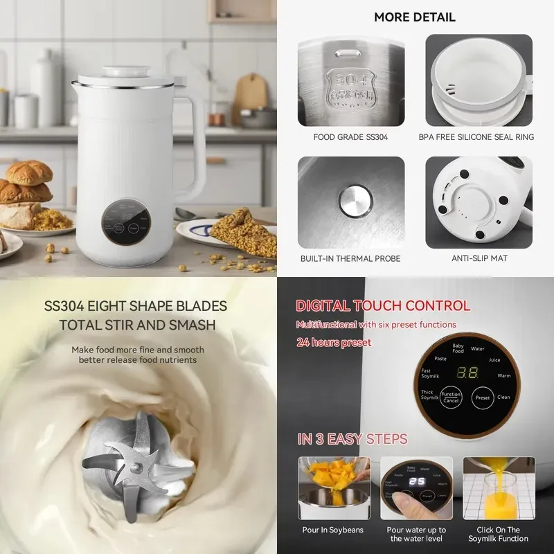 Multifunctional Nut Milk Maker Food Processor Fruit Vegetable Blender for Hot Soup Smoothies Countertop Appliance