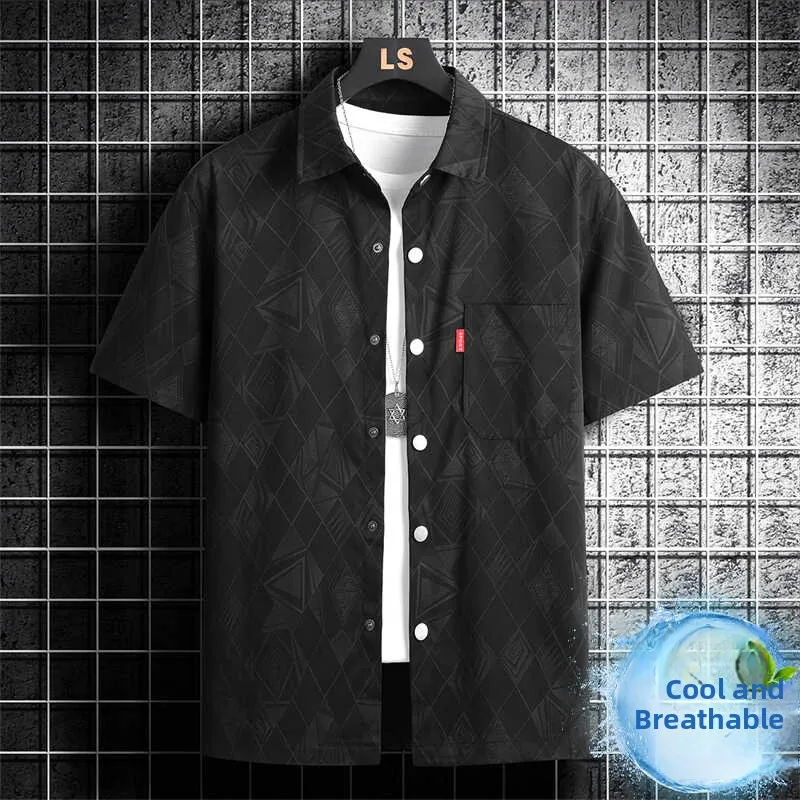 

Summer New Men's ort Sve irt Trendy Brand Dyed Print Loose Casual Top Versatile Outerwear Faionable Urban Sle