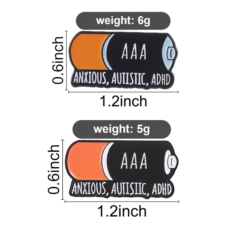 AAA Low Battery ADHD Badge Enamel Pin Anxious Autistic ADHD Battery Neurodiversity Mental Health Brooch Jewelry Gift for Friends