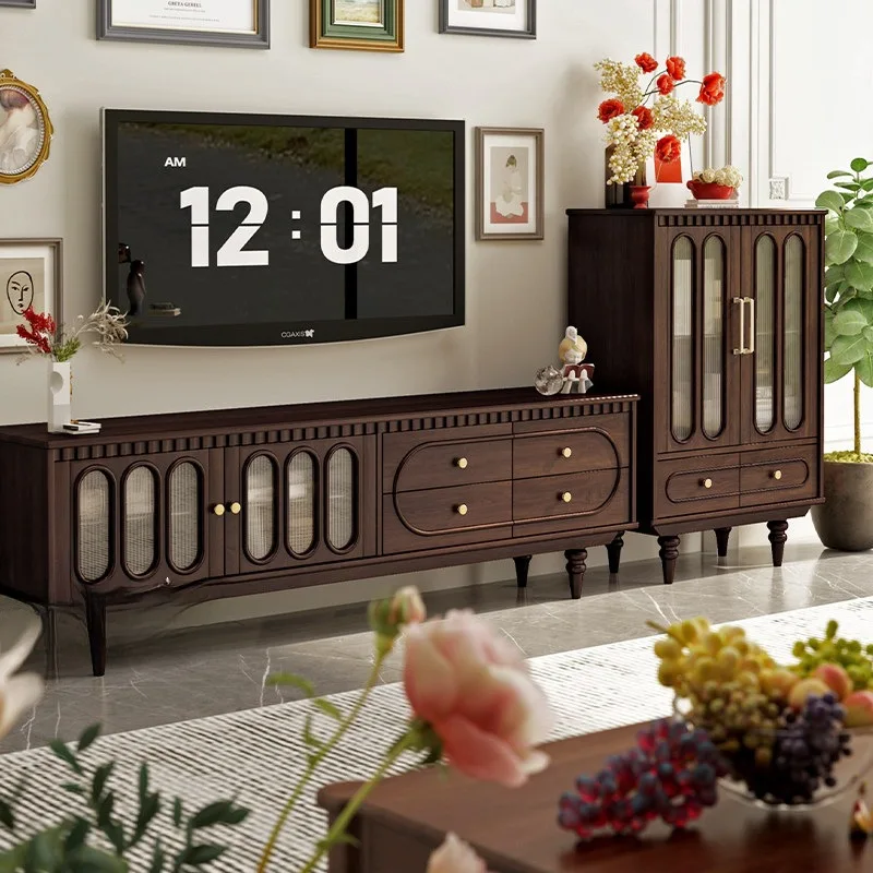 American light luxury retro pure solid wood coffee table TV cabinet combination French simple locker living room full set