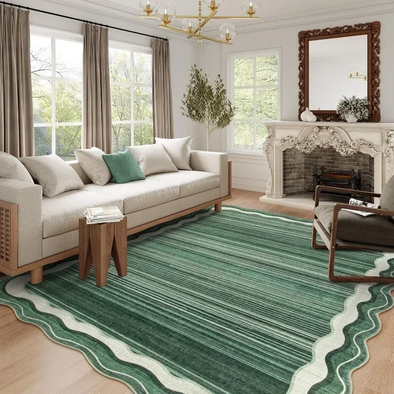 Carpet for Living Room Modern Green Striped Waterproof Bedroom Mat Short Plush Restaurant Coffee Table Cloakroom Rug Alfombra 주방