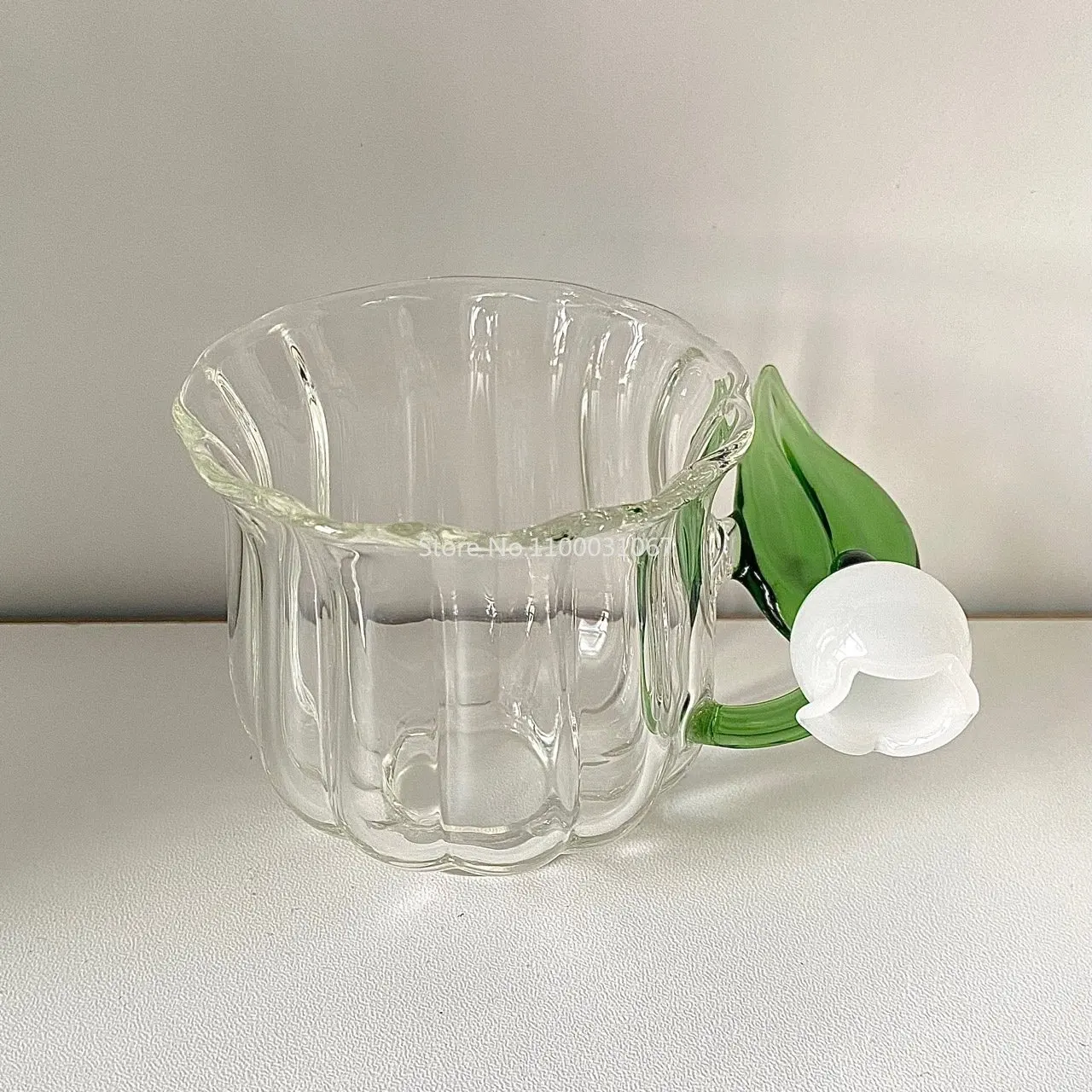 1/2PCS Lily of The Valley Glass Lovely Cup Home Office Glass Milk Coffee Cup Tea Cup Bell Orchid Handle Small Cup Wine Glass