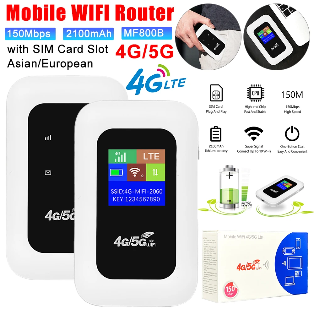 4G/5G Mobile WIFI Router 150Mbps Wireless Router with SIM Card Slot 2100mAh Portable MiFi Modem Pocket Wifi Hotspot Repeater