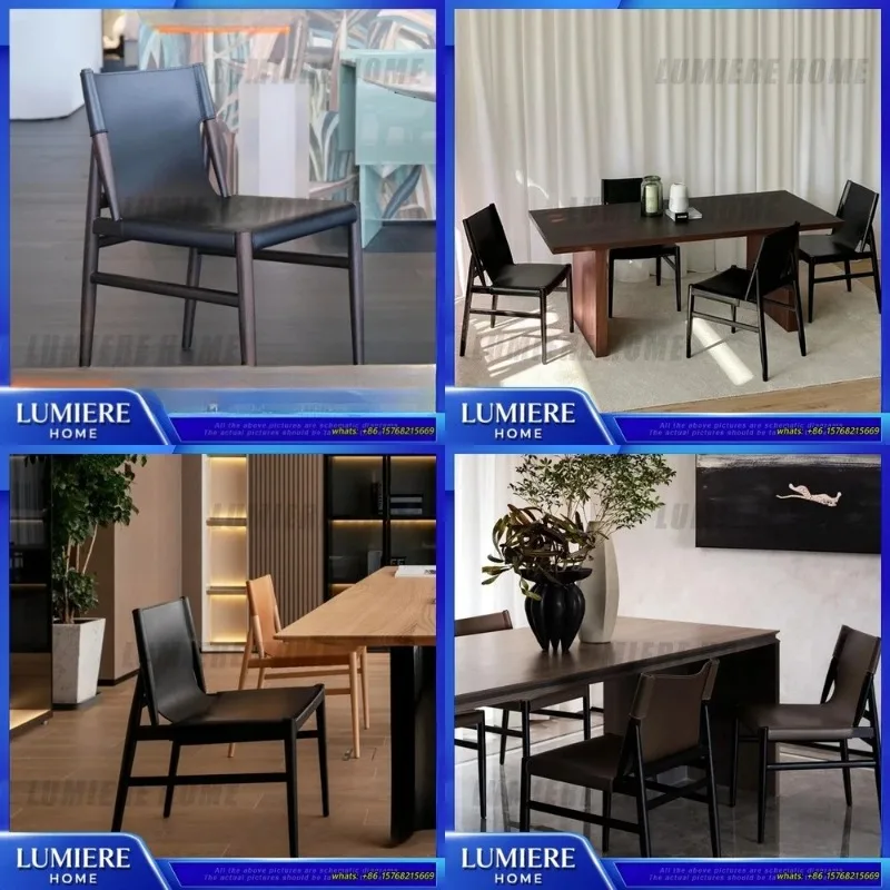 Scandinavian Minimalist Saddle Leather Dining Chair Solid Wood Coffee Bar Home Use Modern Simple Design Furniture