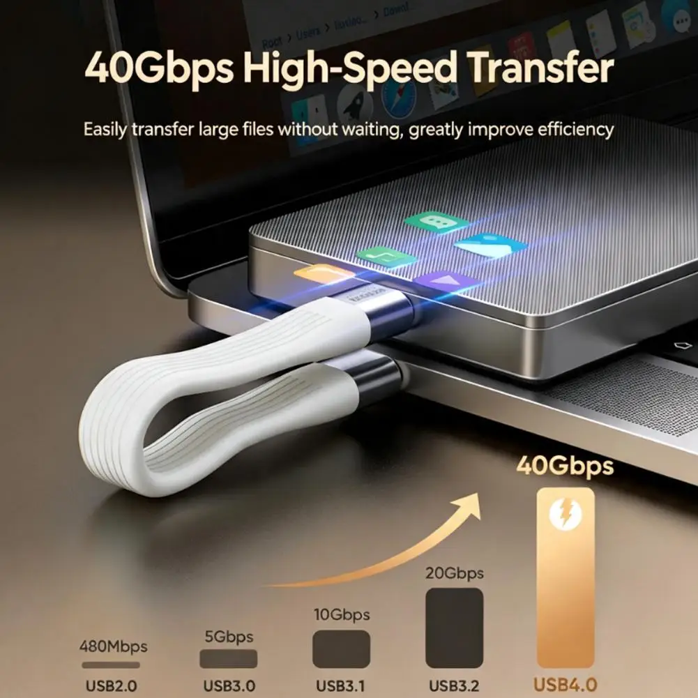 USB4 Type C Fast Charging Cable FPC Flexible Soft Data Video Transfer Cord Keychain Storage Case for Laptop Phone Tablet