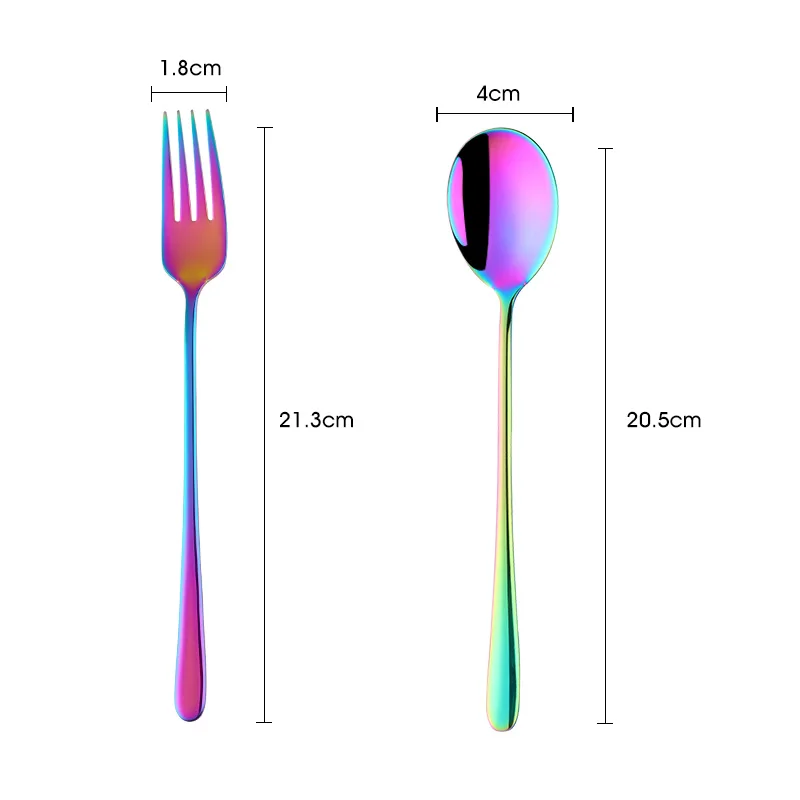 2 Pcs/set Dinner Spoon And Fork Set,Stainless Steel Fork,Gold Dinnerware,Kitchen Utensil Colorful Fork And Spoon