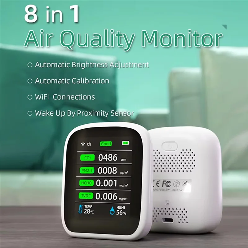B94A Tuya WIFI 8 &1 Air Quality Monitor HCHO TVOC PM1.0 PM2.5 PM10 Tester Temperature Humidity Meter Carbon Dioxide Detector