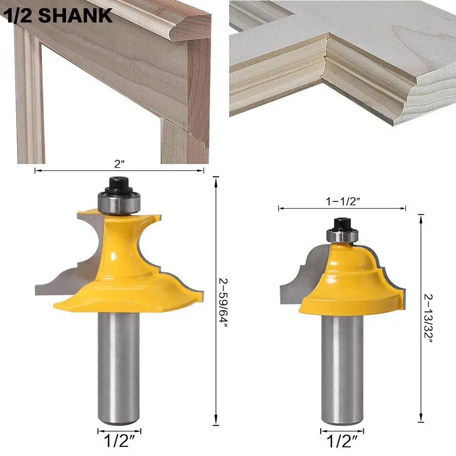 

2PC/Set 1/2" 12.7MM Shank Milling Cutter Wood Carving Wainscoting Roman Ogee & Pedestal Router Bit C3 Carbide Tipped Wood