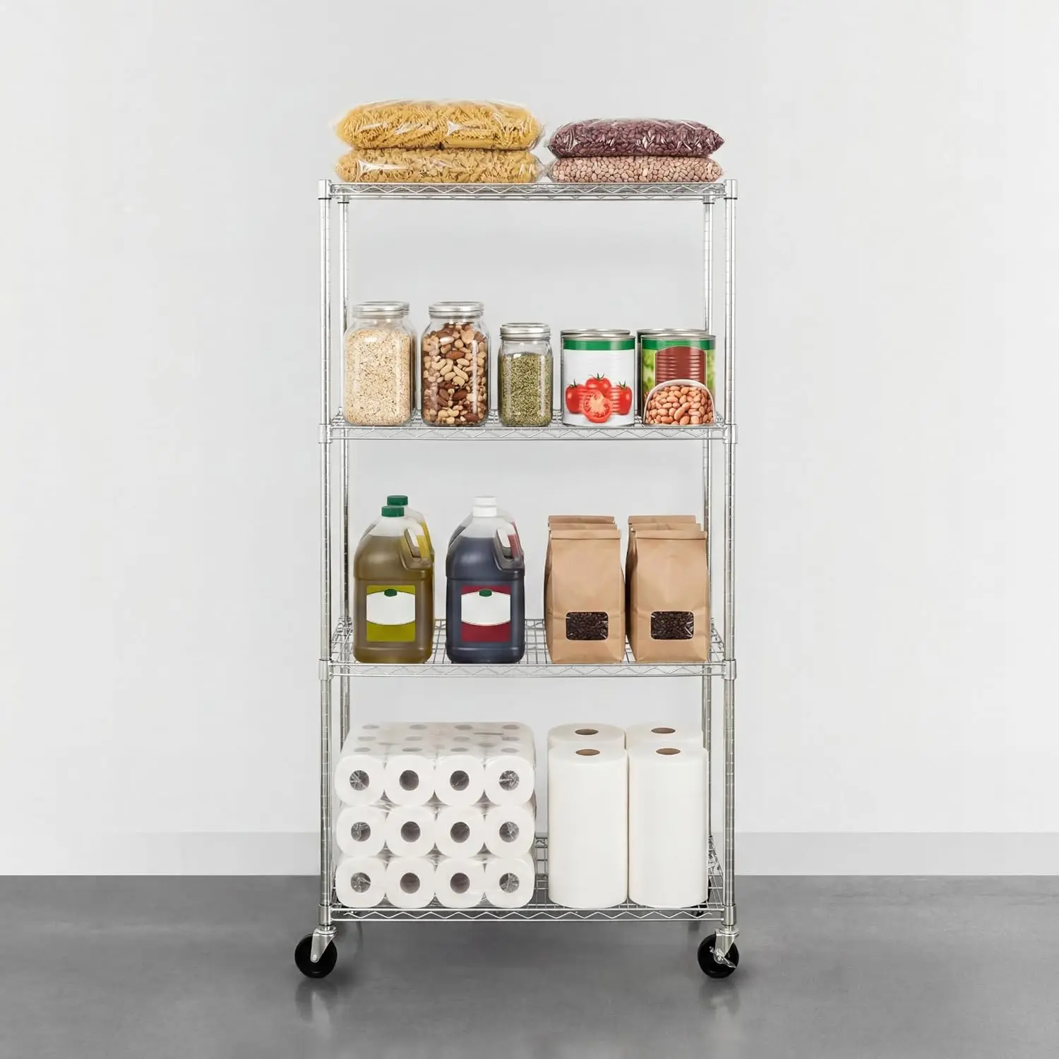 4-Tier Heavy Duty Steel Wire Storage Rack w/Wheels 36