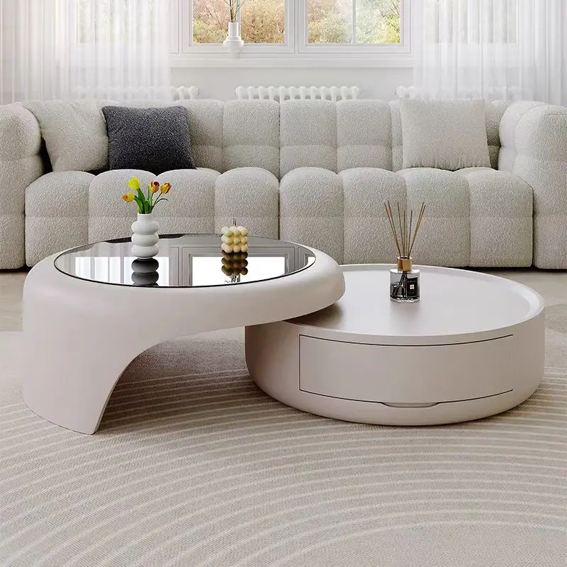 Modern Simple Creamy Style Coffee Table Marble Top Sectional Modular Extendable Luxury Living Room Coffee Table Set