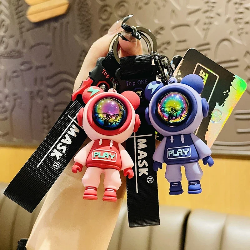 Porte-clés de dessin animé mignon AstronsomBear Butter pour hommes et femmes, porte-clés de pluie, pendentif de sac, porte-clés de voiture, couple, HTML