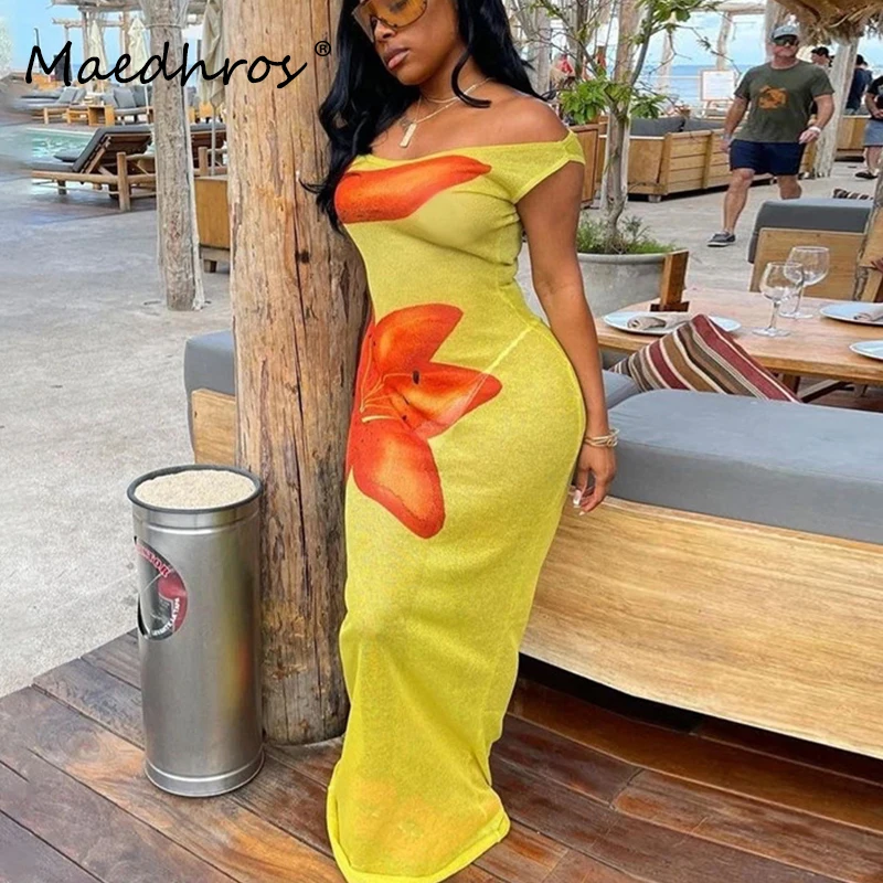 

Floral Print Slips Backless See Though Sexy Bodycon Maxi Prom Dress Women Elegant Outfit Birthday Party Beach Festival Dress