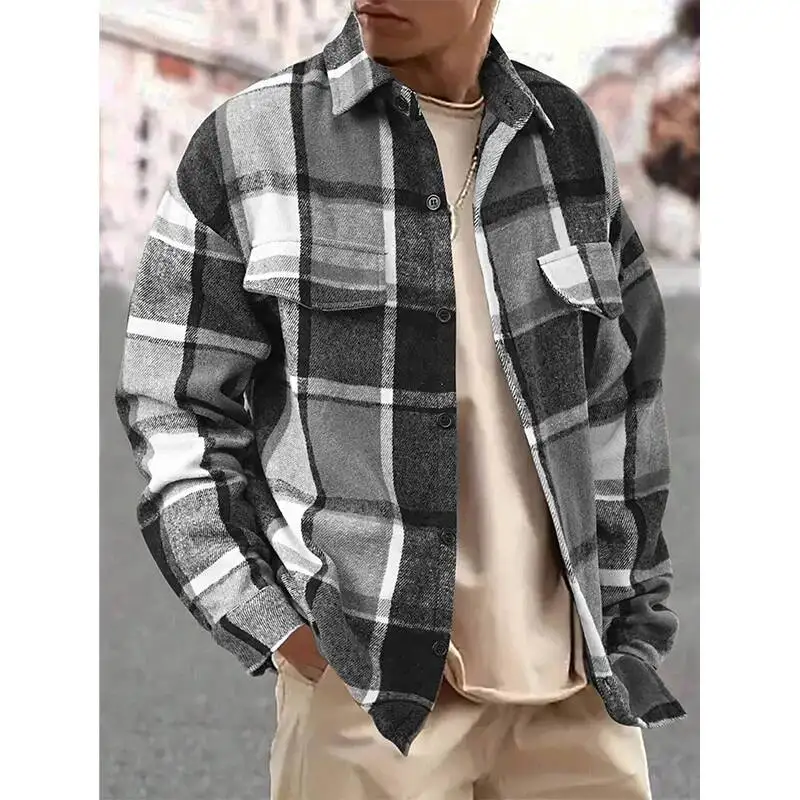 Men Autumn Thicken Woolen Shirt Jacket Casual Versatile Single Breasted Plaid Classic England Loose Lapel Man's Shirts