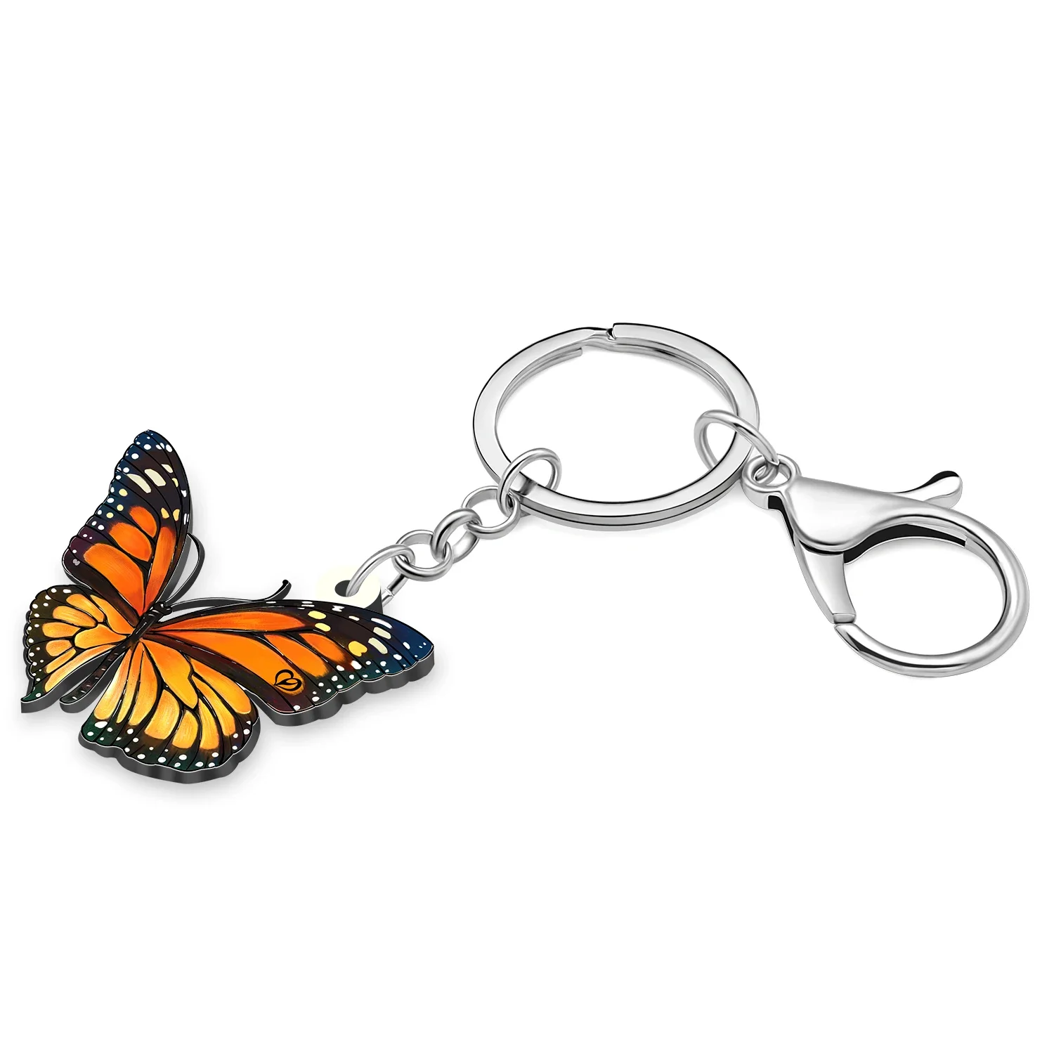 BONSNY Acrylic Orange Monarch Butterfly Key Ring Handbag Car Keychains Trendy Jewelry For Women Girls Keychains Gifts image 2