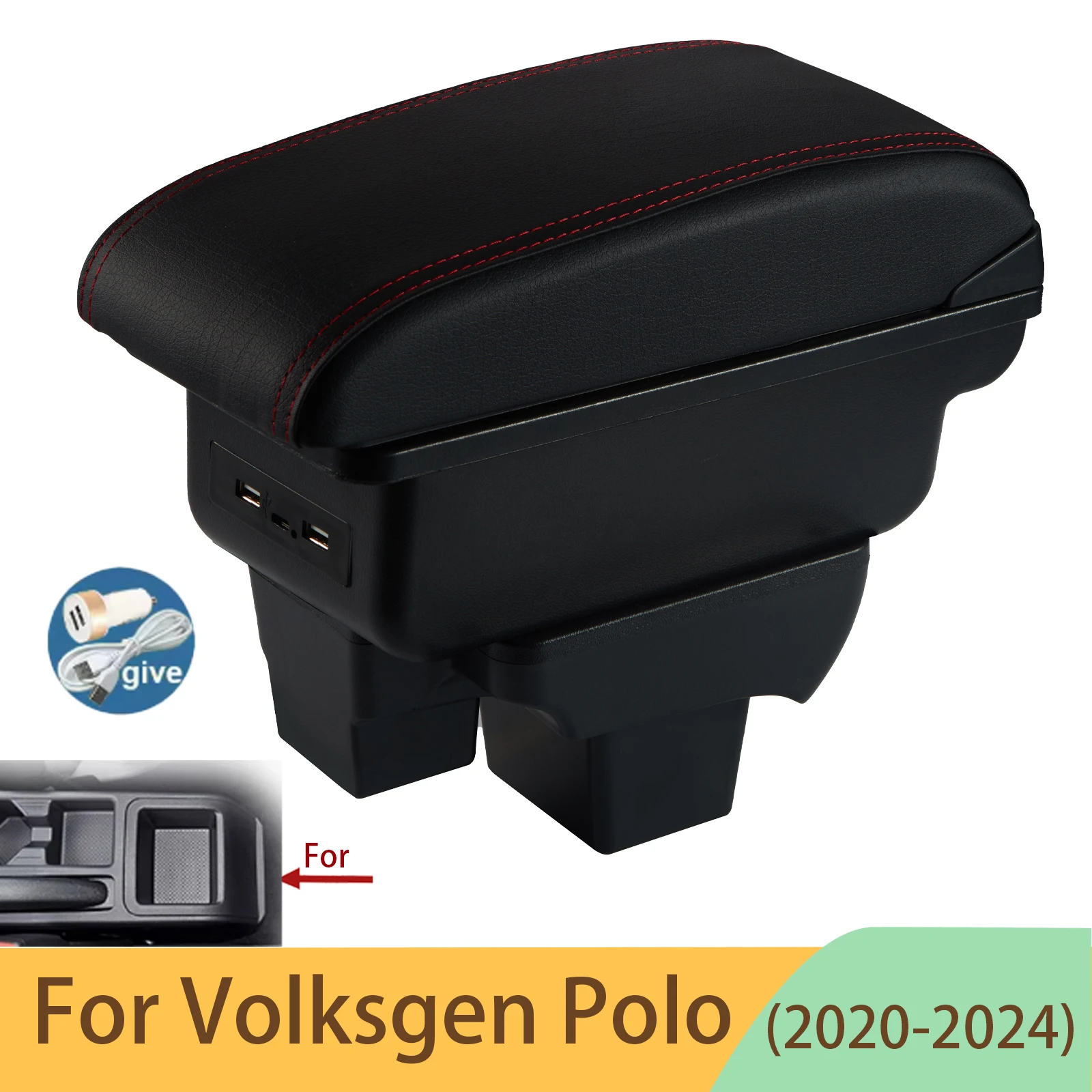 

For Volkswagen Polo Armrest Box for VW Polo Car Armrest Dedicated Retrofit 2019-2024 Storage Box Retrofit Parts Car Accessories