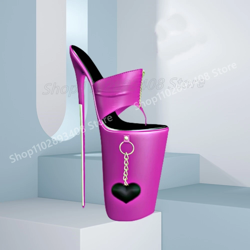 Zapatillas de plataforma con decoración en forma de corazón, cadena de Metal, cremallera frontal, tacón alto fino, zapatos sexis de moda Para Mujer, verano 2025 Para Mujer