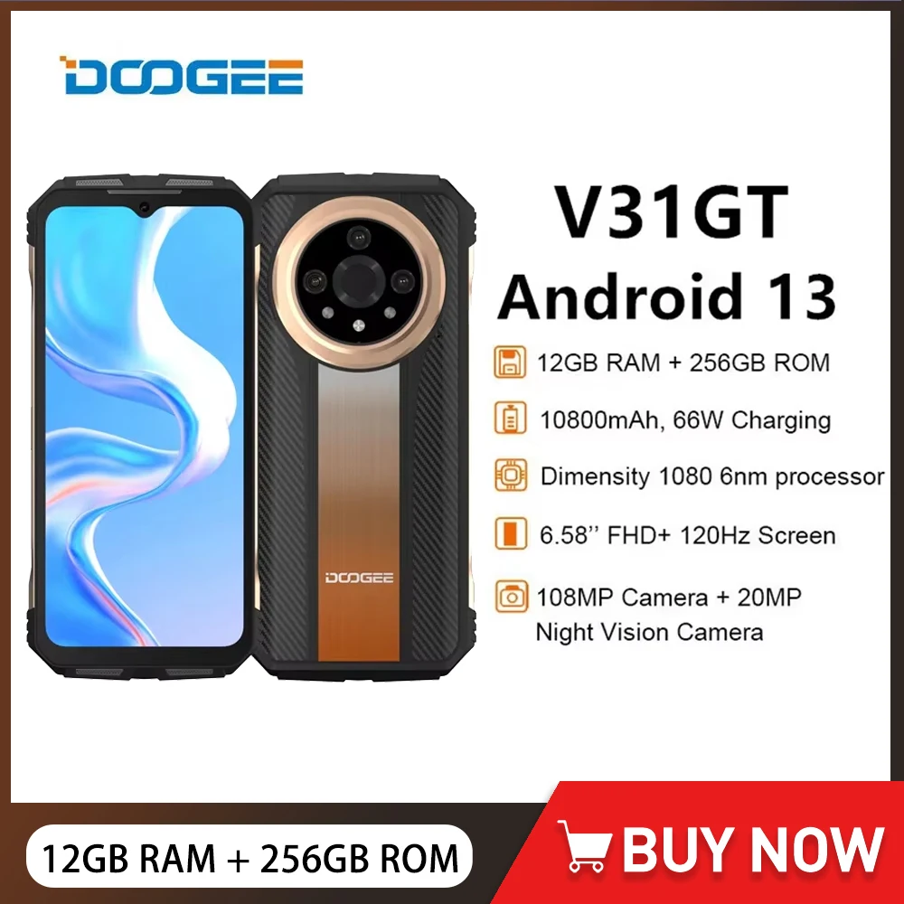 DOOGEE V31GT 5G Rugged Smartphone Android 13 6.58Inch 12GB+256GB Octa Core Mobile Phone Thermal Imaging System 50MP 10800mAh NFC