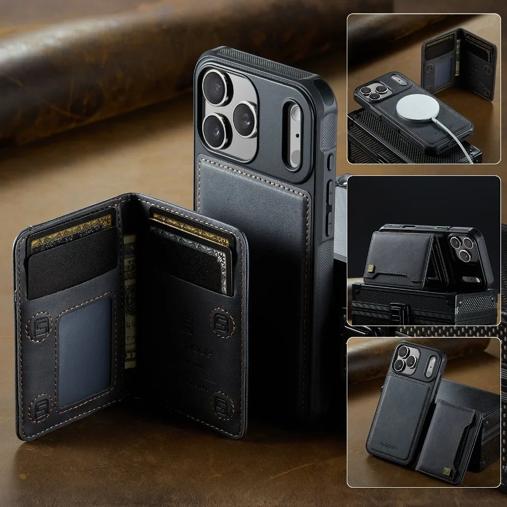 

Back Magnetic Detachable Phone Cover for iPhone 17 Air 16 15 14 Plus 13 12 Pro Max with Wallet Card Case
