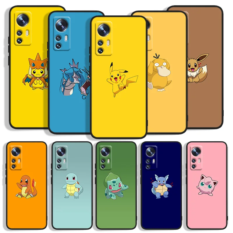 

Cartoon Pokemon Pikachu Phone Case For Xiao Mi 12X 12 11T 11i 11 10T 10S 10 9T 9 SE Lite Pro Ultra Note 10 Black Cover