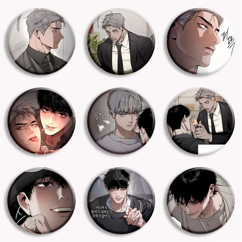 Korean BL Manhwa Ashtray Button Pin Homosexual Manga Neul Yong In-yeop Brooch Cartoon Badge Bag Accessories Fans Collect Gift