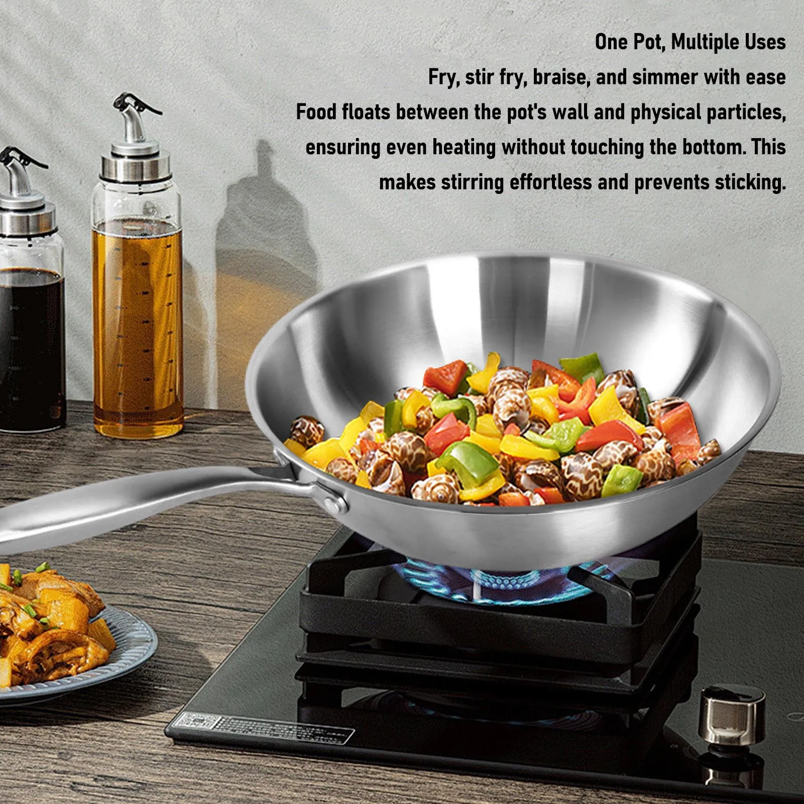 

Wok with Handle 304 Stainless Steel Nonstick Stir Fry Pan Wok Cookware for Induction Electric Gas All Stove Stainless Steel Wok