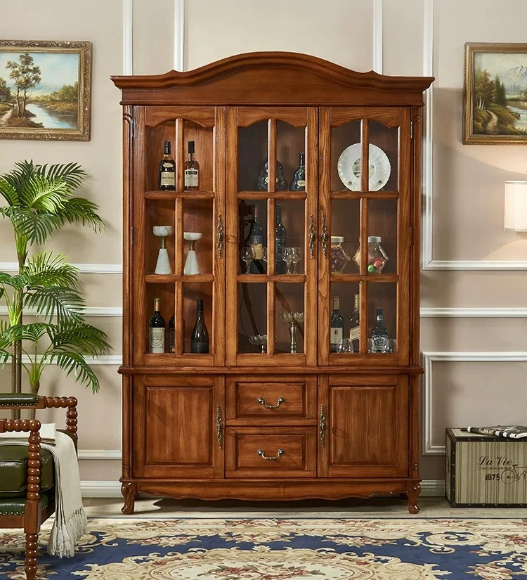 Solid wood living room storage cabinet integrated floor rack against the wall