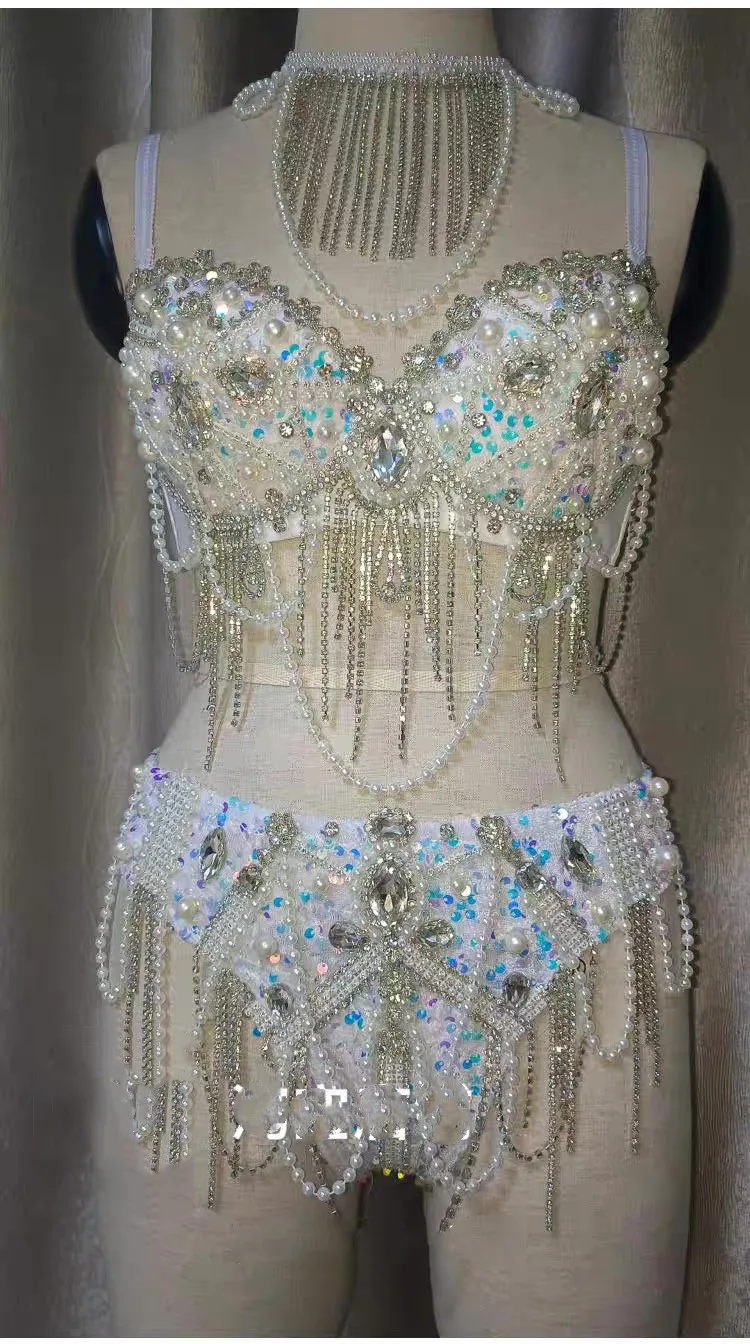 الفاخرة الراين سلاسل بيكيني بار ملهى ليلي جوجو راقصة مثير أداء ملابس رقص مهرجان الموسيقى عرض الحفلات الهذيان الزي