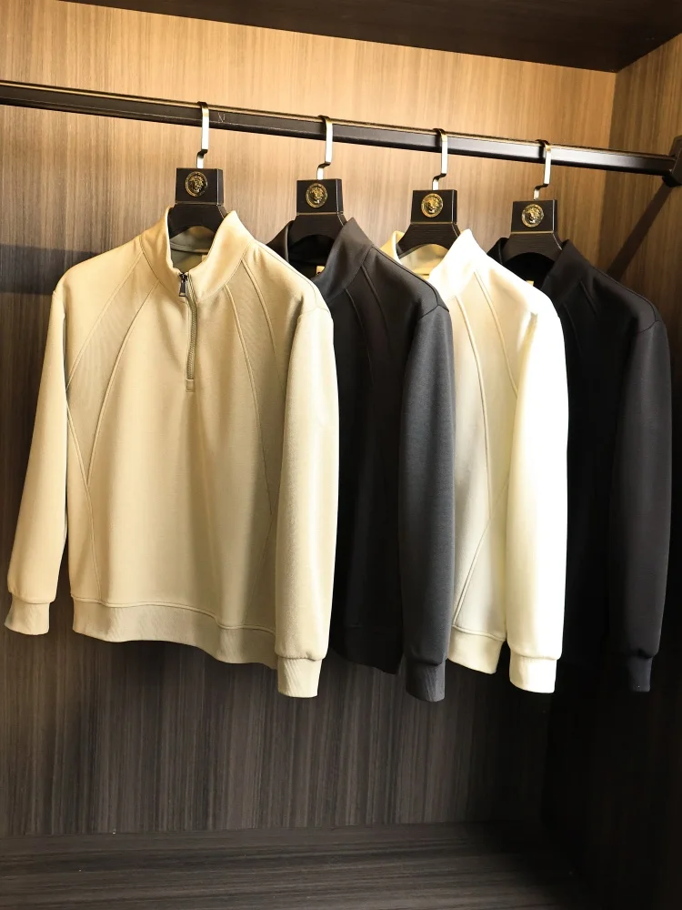 

Elegant Trimmed! Half Zip Loose Fit Men's Spring Deconstructed Patchwork Slimming Sweatshirt Jacket Casual Fashion Urban Style