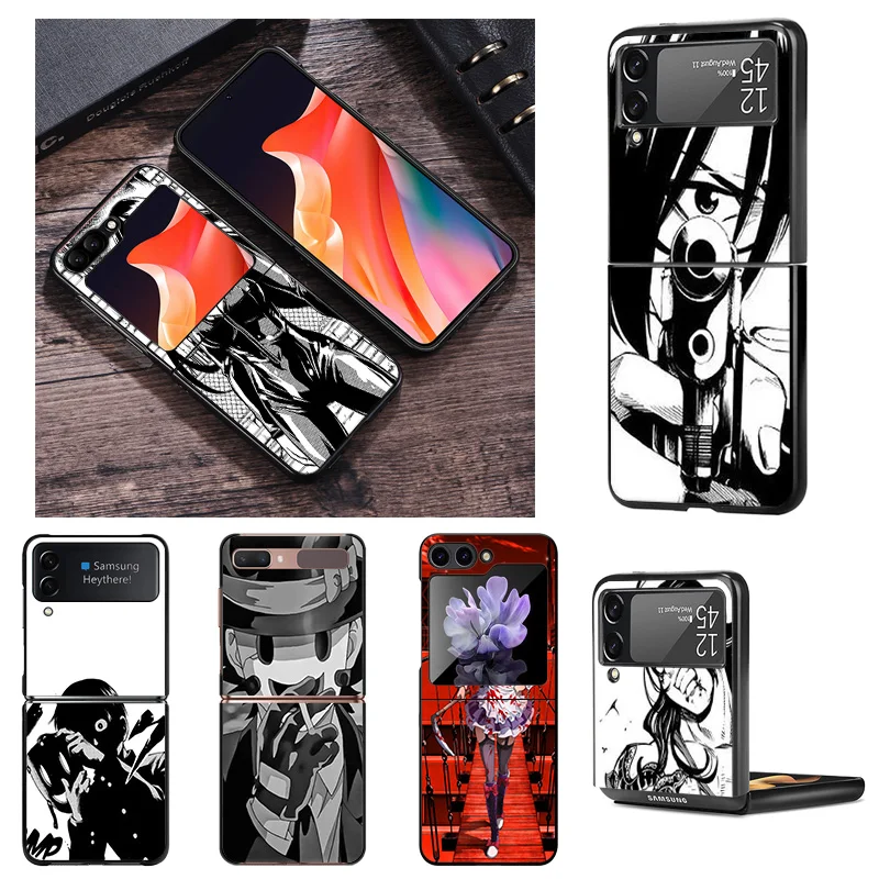 Black Phone Cases for Samsung Z Flip 6 5 4 3 5G Anime High Rise Invasion Hard Galaxy ZFlip6 Flip5 Flip4 Mobile Phone Shell Cover