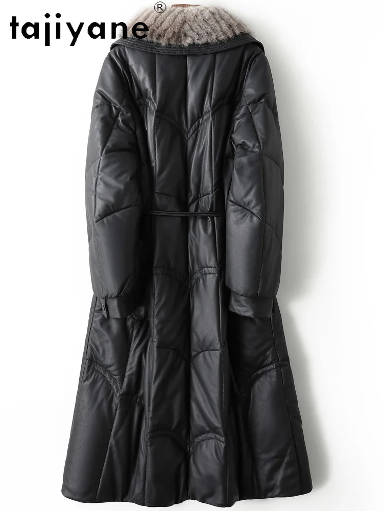 TAJIYANE Vera pelle di pecora Piuma d'oca Cappotto Donna Collo in pelliccia di visone Piumini lunghi Giacca in vera pelle Donna Abbigliamento 2025 3)