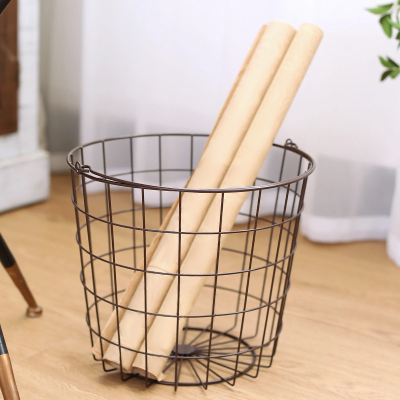 Iron Wire Storage Basket Large Capacity with Handles Fruit Basket Round Multiuse Storage0 Organizer for Pantry Closet Kitchen