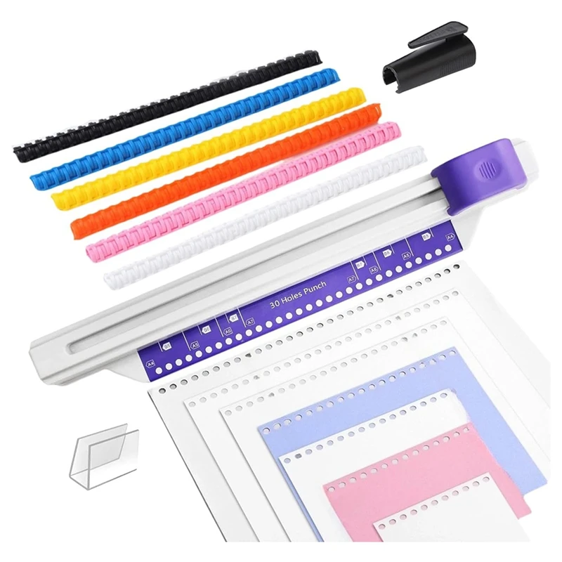 30 Hole Punch Binding Machine, Hand Push Loose Leaf Hole Punch, A4 A5 A6 A7 B5 B6 B7 Book Binder Notebook Spiral Binding-A68X