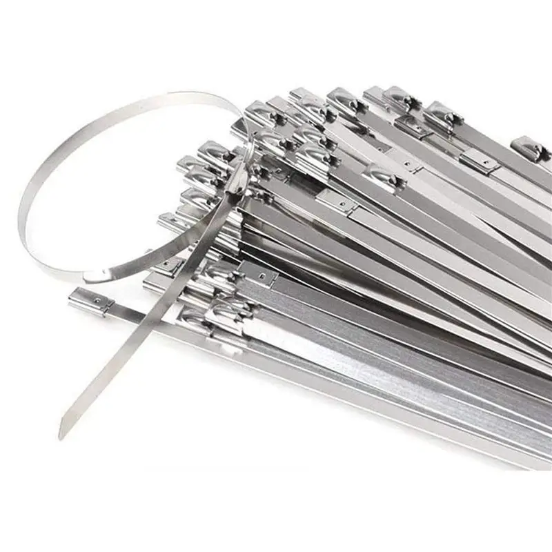 Stainless Steel Cable Ties, 300 Pcs 7.9 Inches Heavy Duty Self-Locking Cable Zip Ties, Metal Exhaust Wrap Locking Ties