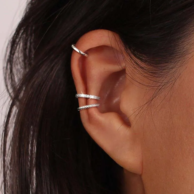 Boucles d'oreilles à Clip en cristal couleur or pour femmes et filles, minimaliste en métal en forme de C, faux Piercing, manchette d'oreille, bijoux d'oreille, 3 pièces/ensemble 2