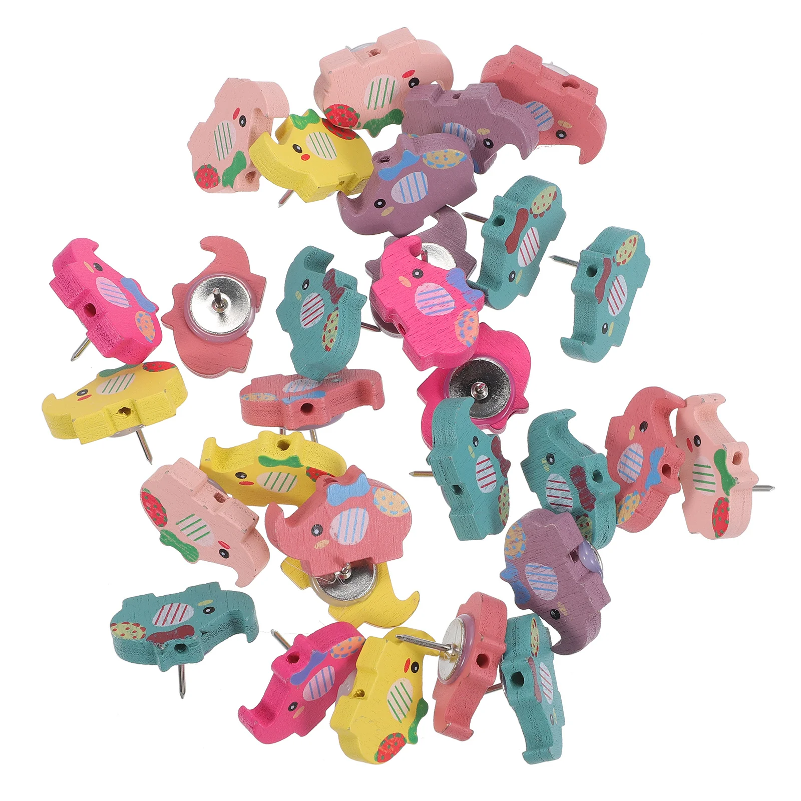 

30Pcs Cute Elephant Design Wood Pushpins Decorative Thumbtacks for Map Photo Wall Cork Board Office Supplies Multi-Function